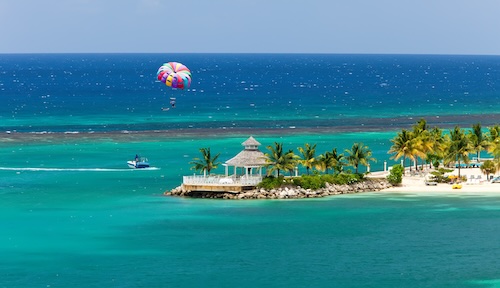 Parasailing over the tropical island of Ocho Rios, Jamaica @ credit Depositphotos