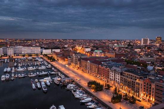 Aerial view to the harbor of Antwerp from the roof @ credit Depositphotos