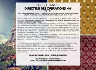 Opportunité, Paris | Directeur des Opérations H/F Hôtel***** exceptionnel Directeur des Opérations, Paris
