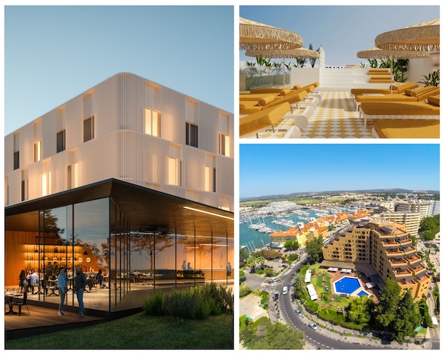 De gauche à droite | DoubleTree by Hilton-Lisbon Airport • Santo Andre Beach Hotel Tapestry Collection by Hilton • Canopy by Hilton Vilamoura Marina