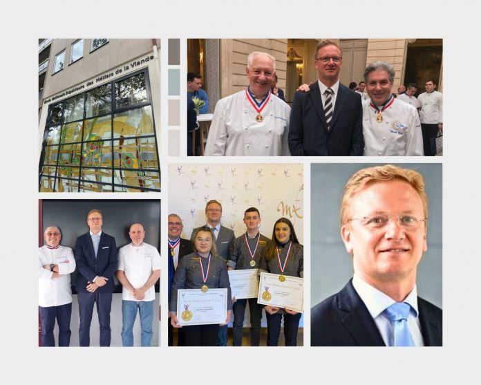 David Campagne en haut à droite avec les Chefs MOF Jen-François Girardin, actuel Président de la société des MOF et Michel Roth