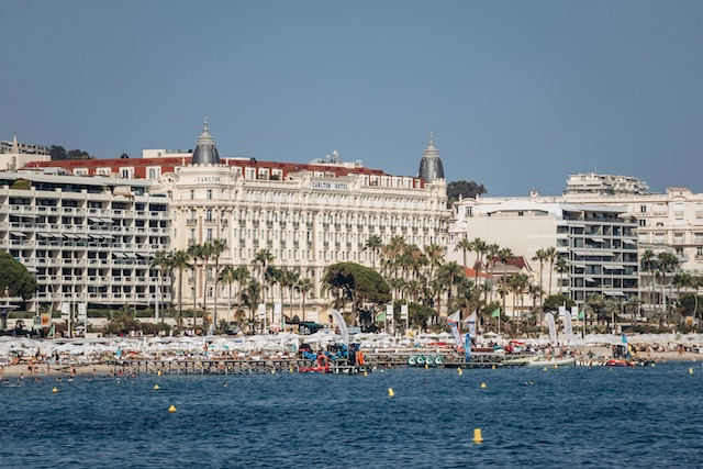 Cannes, France - August 1, 2024: View of the famous Carlton Hotel in Cannes on the Croisette