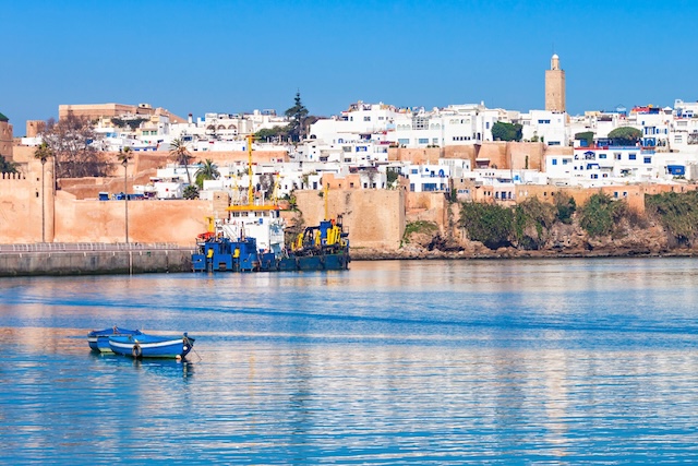 River Bou Regreg seafront and Kasbah in medina of Rabat, Morocco. Rabat is the capital of Morocco. Rabat is located on the Atlantic Ocean at the mouth of the river Bou Regreg.