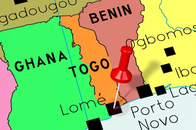 Togo, Lome - capital city, pinned on political map