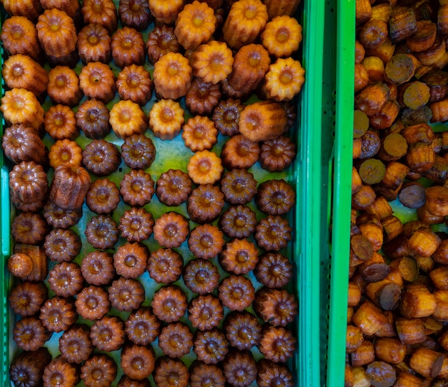 Baked Canele, French pastry flavored with rum and vanilla, specialty of Bordeaux region, France
