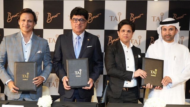 Dr. Vivek Anand Oberoi, Co-Founder and Managing Director, BNW Developments, Mr. Puneet Chhatwal, Managing Director & CEO, IHCL, Mr. Ankur Aggarwal, Chairman and Founder, BNW Developments with Arch. Abdulla Al Abdouli, CEO, Marjan