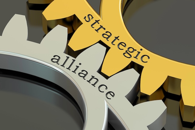 Strategic Alliance concept on the gearwheels, 3D