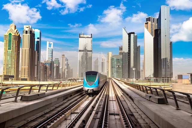 Dubai metro railway in a summer day in Dubai, United Arab Emirates @ credit Depositphotos