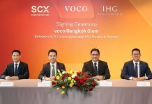 Thaïlande | IHG annonce l’ouverture du voco Bangkok Siam pour 2029 (from left to right: Rachod Nantakwang, Chief Executive Officer, SCX Corporation, Nuttaphong Kunakornwong, Chief Executive Officer, SC Asset Corporation Public Company Limited, Vivek Bhalla, Managing Director, South East Asia & Korea, IHG, Bryan Chan, Vice President, Development, South East Asia & Korea, IHG)