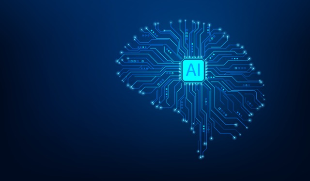 artificial intelligence brain line circuit technology blue background. machine learning data digital network. vector illustration fantastic electronic pattern design.