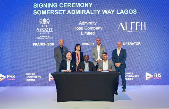 Somerset Admiralty Way Lagos signing ceremony at FHS World between The Ascott Limited, Admiralty Hotel Company Limited and Aleph Hospitality