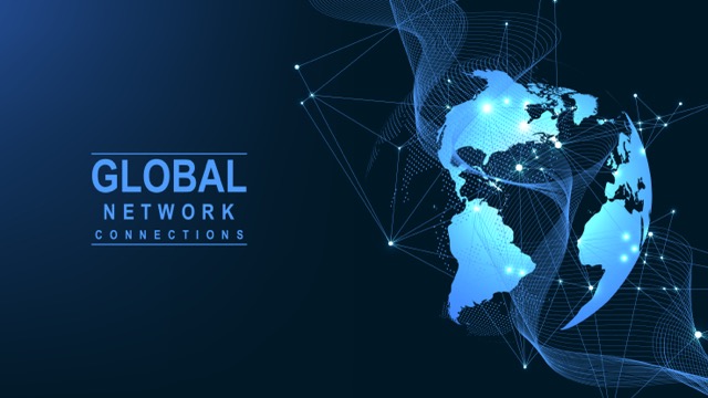 Global network connection concept. Big data visualization. Social network communication in the global computer networks. Internet technology. Business. Science. Vector illustration.