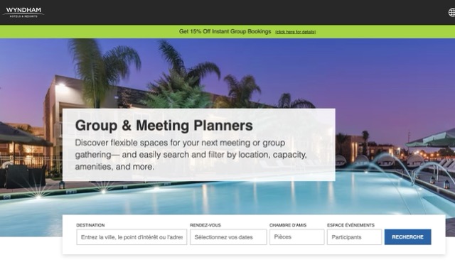 une plateforme de réservation de groupe clé en main @ credit Wyndham Hotels & Resorts